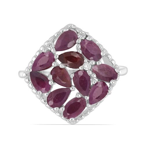 STERLING SILVER NATURAL GLASS FILLED RUBY GEMSTONE RING